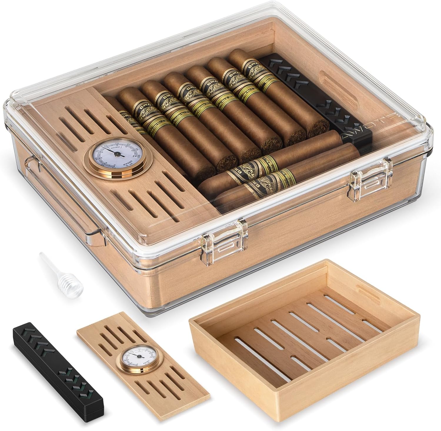 Home Fragrance Maple Walnut - Acryl sigaren humidor, doos met hygrometer,