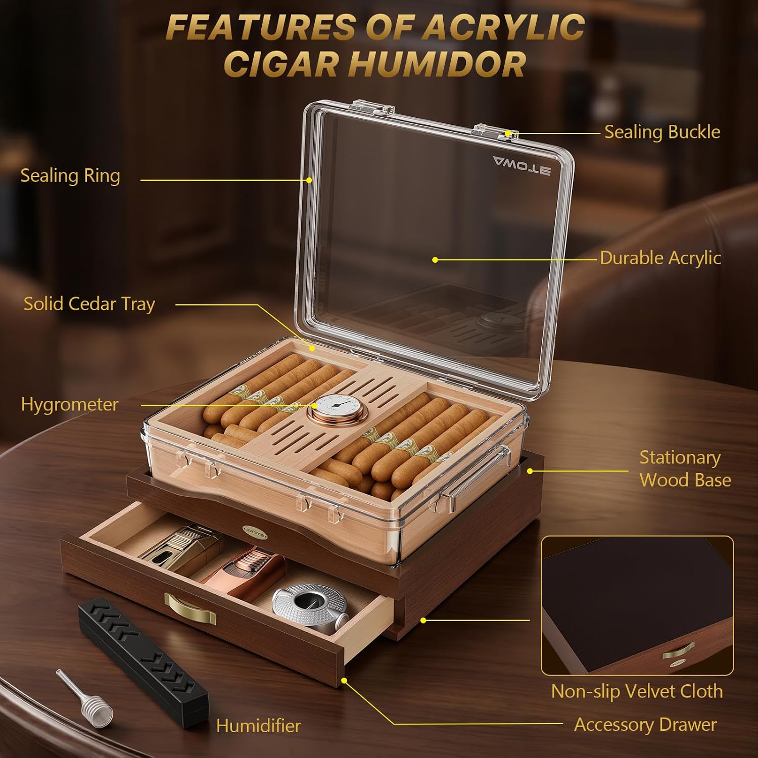 Acryl sigaren humidor doos, bu - Home Fragrance Maple Walnut recensie en prijs